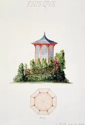 Diseño para un pabellón en estilo oriental simplificado, de un folio de dibujos originales en estilos clásicos y de principios de la Belle Époque, c.1870